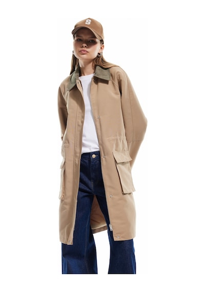 Koton Fermuarlı Cepli Yaka Detaylı Uzun Trençkot Bej 5sal00007ıw Ekru