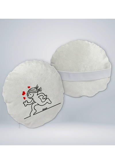 Bk Gift Kişiye Özel İsimli Aşık Çöp Kadın Tasarımlı Yuvarlak Araç Koltuk Yastığı-1