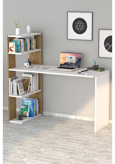 Çınar Kitaplıklı Çalışma Masası Beyaz Çam Çok Renkli