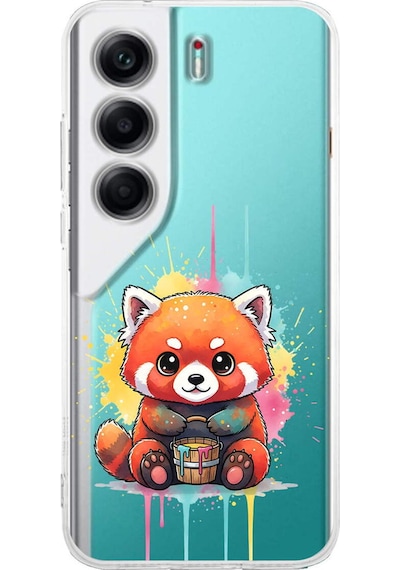 Tecno Camon 40 İle Uyumlu Splash Tilki Tasarımlı Şeffaf Silikon Kılıf Şeffaf
