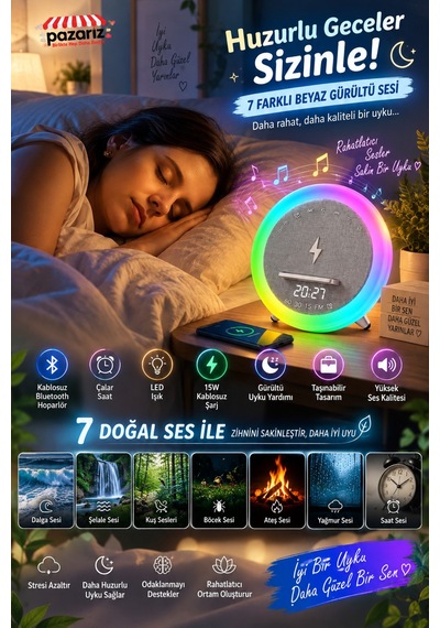 Taşınabilir Çalar Saat Bluetooth Hoparlör 15w Kablosuz Şarj Led Işık, Beyaz Gürültü Uyku Yardımı, Müzik Çalar, Dijital Alarm Saat, Rgb Gece Lambası Taşınabilir Çalar Saat Bluetooth Hoparlör 15w Kablosuz Şarj Led Işık, Beyaz Gürültü Uyku Yardımı, Müzik Çalar, Dijital Alarm Saat, Rgb Gece Lambası