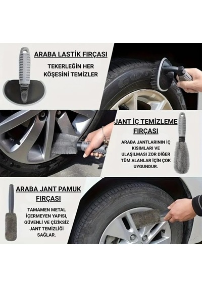 6 Parça Profesyonel Mikrofiber Araç Oto Yıkama Seti Yıkama Eldiveni Jant Lastik Fırçası Toz Fırçası Diğer