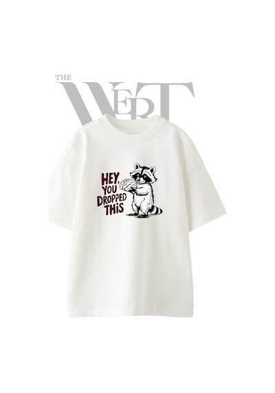 Thewert Raccoon Brain Tasarım Baskılı Ünisex Beyaz Oversize T-shirt
