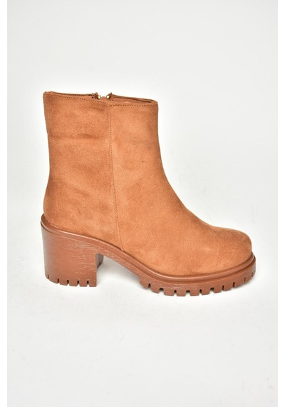 Fox Shoes T726911102 Taba Süet Kalın Topuklu Kadın Bot Taba