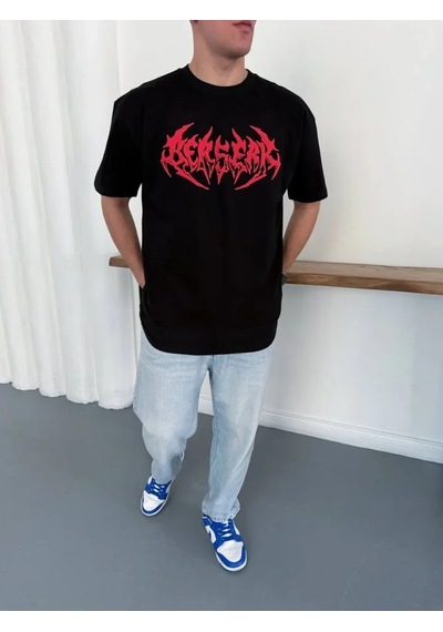 Efnaz Style Erkek Baskılı T-shirt Yazlık Kısa Kol Bisiklet Yaka Rahat Kalıp Tişört - Siyah