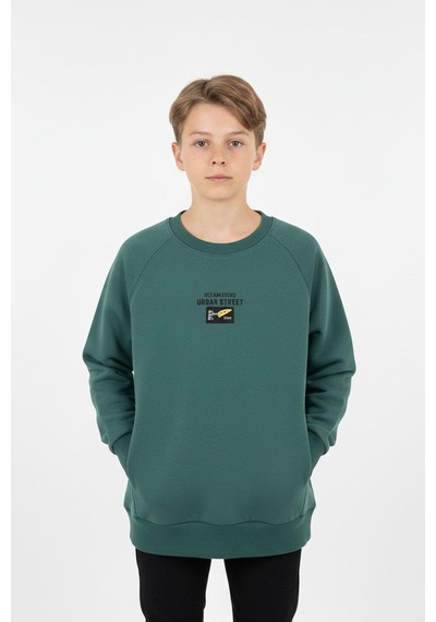 Kanguru Cepli Baskılı Detaylı Erkek Çocuk Sweatshirt-90885 Yeşil