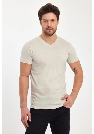 Erkek Compact Penye V Yaka T-shirt Taş
