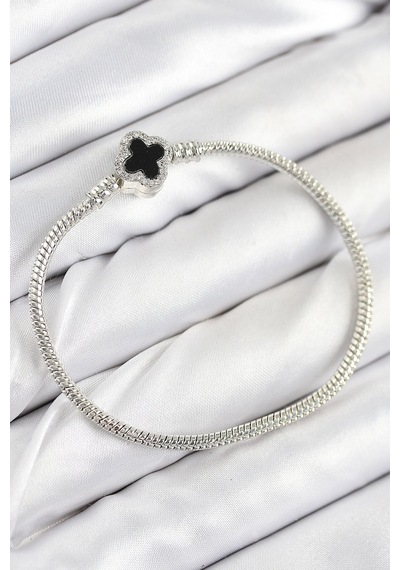 Pirinç Charm Zirkon Taşlı Yonca Model Gümüş Renk Kadın Bileklik Çok Renkli 69258181