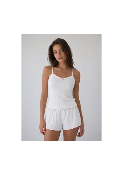 Pijamask Kadın Yumuşacık Dokulu Şortlu Pijama Takımı Pbeyaz