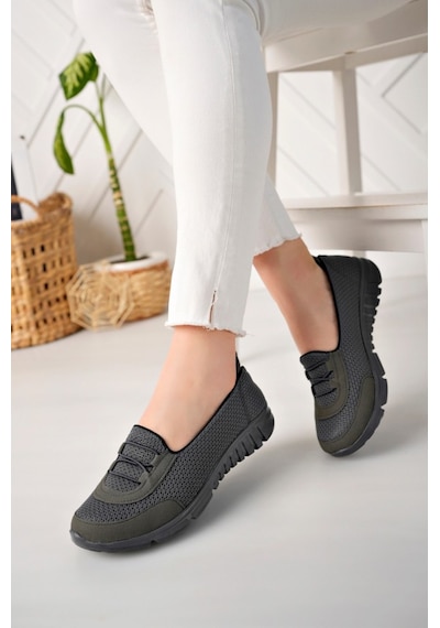 Füme Anne Ortopedik Taban Bağcıksız Slip-on Günlük Rahat Giyim Anatomik Yürüyüş Ayakkabı Füme