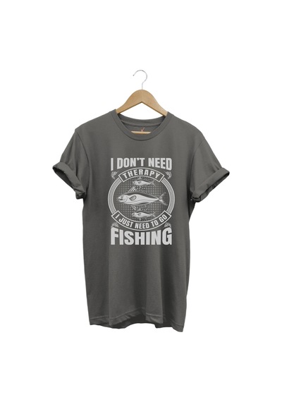 Fishing Balıkçı Balık Baskılı %100 Pamuk Regular Fit Gri T-shirt Gri