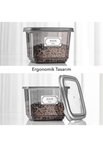12'li Etiketli Kapaklı Kare Erzak Saklama Kabı Antrasit 12 X 0.50 Lt Çok Renkli