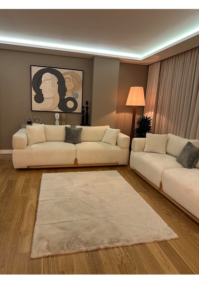 Ultra Soft Krem Yumuşak Dokulu Peluş Halı Dikdörtgen
