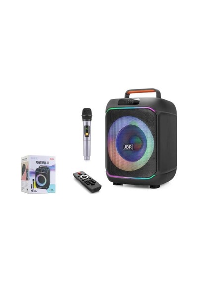 Jbr Jbr818 Karaoke Mikrofonlu Bluetooth Hoparlör Fm Radyo 40w 8 İnç Rgb Kumandalı Siyah