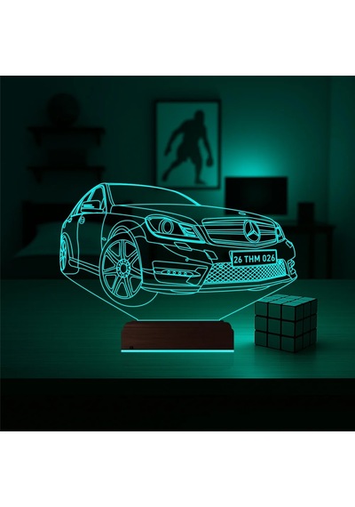 Luvivia Araba Mercedes Tasarım Kişiye Özel 3d Lamba - Masa Gece Lambası Şeffaf