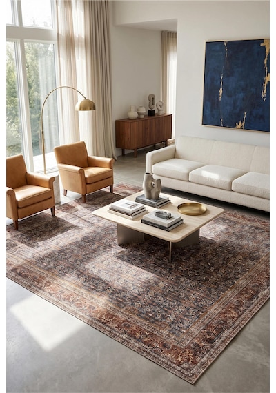 Artloop İstanbul Kahverengi Vintage Dokuma Tabanlı Şönil Halı Al 656 Kahverengi - Vintage Dokuma
