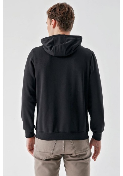Slimfit Kapşonlu Önü Baskılı 2 İplik Erkek Sweatshirt 001