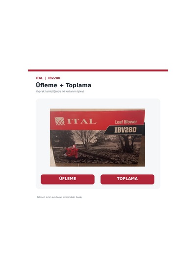 Ital Ibv280 Benzinli Yaprak Üfleme Ve Toplama Makinesi 27,2 Cc 45 L