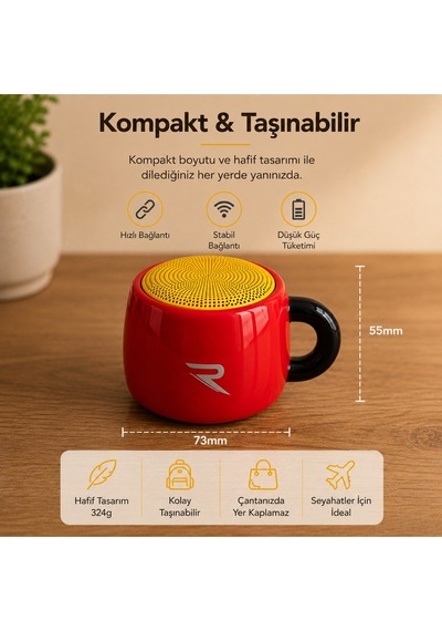 Kahve Kupa Tasarımlı Taşınabilir Hoparlör Mini Kablosuz Bluetooth Hoparlör Bluetooth 5.4 5w Güçlü Ses Soundcup Ry-sc01