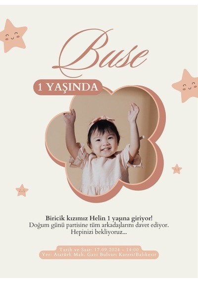 Çocuk Doğum Günü Davetiyesi 1 Yaş,6 Ay Kınası Organizasyon 12 Adet