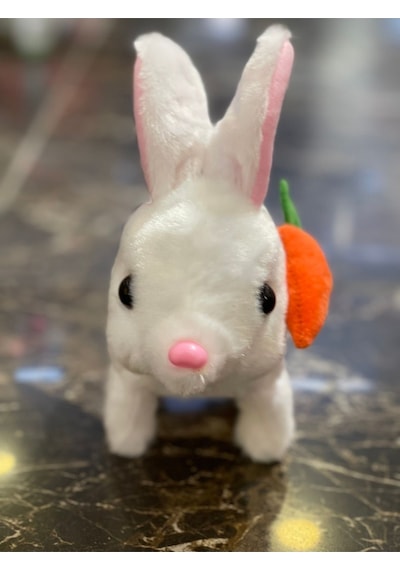 Era Sesli Zıplayan Hareketli Havuçlu Peluş Tavşan 18x17 Cm Beyaz