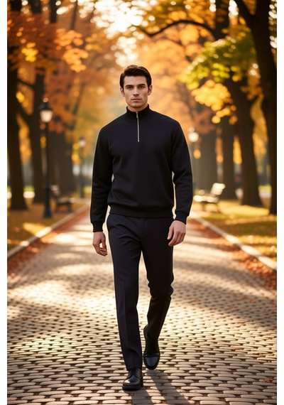 Benerly Erkek Dik Yaka Standart Kol Regular Kalıp Sweatshirt Fonksiyonel siyah