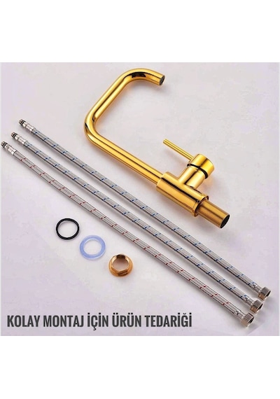 Sardıcı Melfa Series Altın Çift Su Girişli Pirinç Mutfak Bataryası