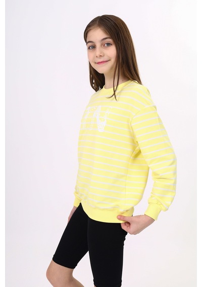 Toontoy Kız Çocuk Çizgili Sweatshirt Açık Sarı