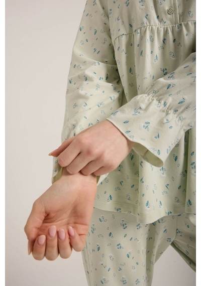 Mint Yeşili Düğmeli Pijama Takımı ÇoK Renkli Çok Renkli