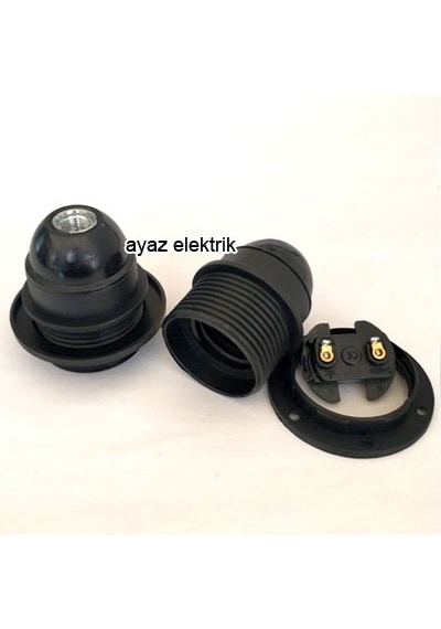 Marketcik Siyah Yarım Dişli Halkalı E27 Duy Standart Avize Duyu