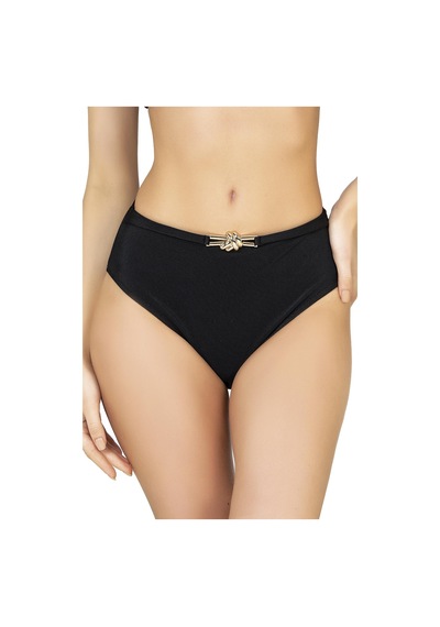 Endeep Kadın Aksesuarlı Yüksek Bel Dokulu Siyah Bikini Takımı Siyah