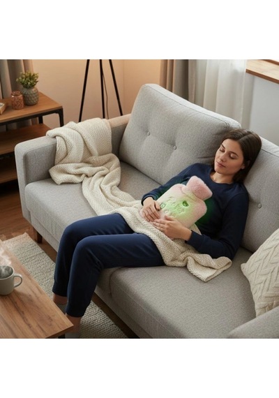 Işıklı Ayıcıklı Figürlü Pembe Peluş Sıcak Su Torbası 1 Lt Yumuşak Kılıf, Uzun Süre Sıcak Tutan Ter Çok Renkli