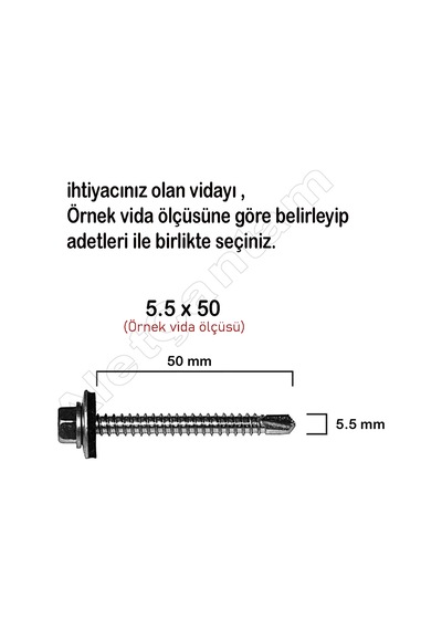 Trapez Vida Çatı Vidası Pullu Vida 5.5 x 105 MM 50 Adet