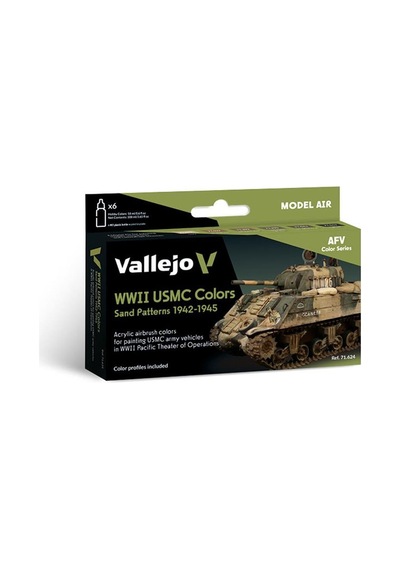 Vallejo 71624 6x18 Ml. Wwıı Usmc Colors Sand Patterns 1942-1945, Model Air Serisi Model Boyası Seti Renkli
