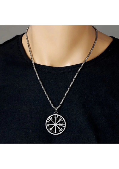 Viking Pusulası Vegvisir Model 316l Paslanmaz Çelik Kolye Çelik
