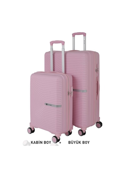 Mçs Bavul Büyük Ve Kabin 2li Set Kırılmaz Silikon Valiz V374 Pudra Pudra
