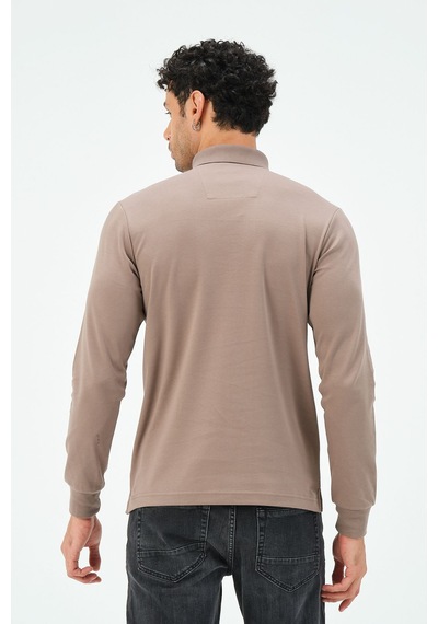 Uzun Kollu Regular Fit Erkek Polo Yaka T-shirt Vizon