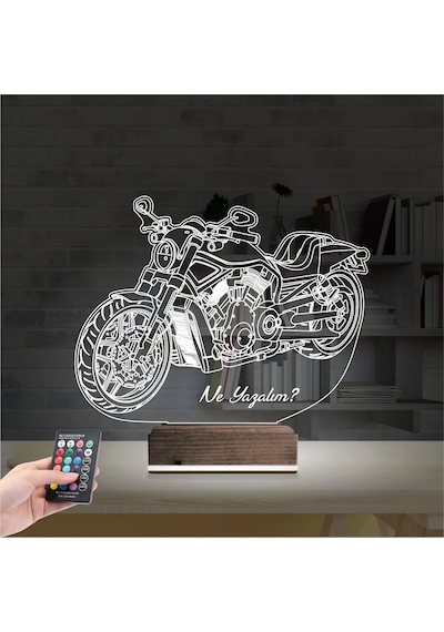 Luvivia Motosiklet Harley Motor Kişiye Özel 3d Lamba - Masa Gece Lambası V4 Şeffaf