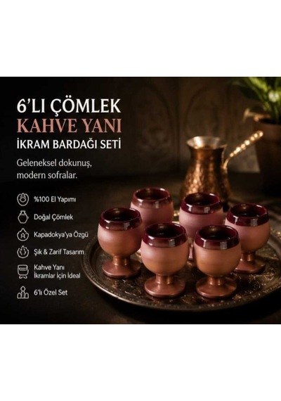 Kapadokya Çömlek Meşrubat-kahve Yanı İkram Bardağı Seti 6 'lı Kahverengi