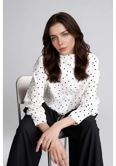 Defacto Regular Fıt Puantiye Poplin Uzun Kollu Tunik H0675ax26spwt32 Beyaz-wt32