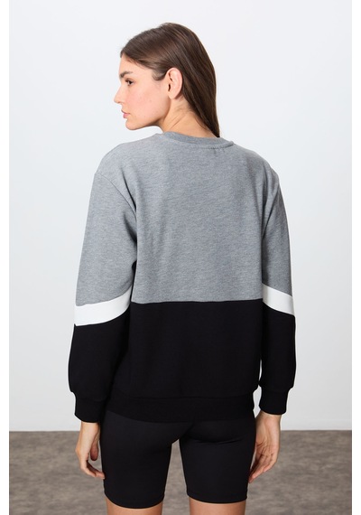 Tommy Life Gri Melanj Kompakt Pamuklu Kalın Pürüzsüz Dokulu O Yaka Oversize Fit Kadın Sweatshirt - 97289 Gri Melanj
