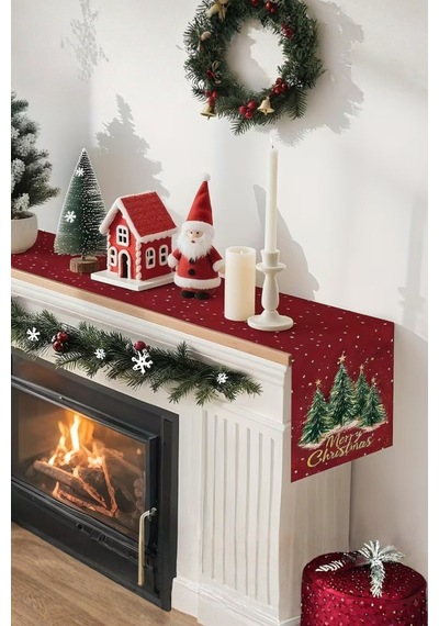 Yılbaşı Konseptli Runner Yılbaşı Dekorasyon Masa Örtüsü Noel Merry Christmas Kırmızı Örtü Kırmızı - 807138394 Kırmızı