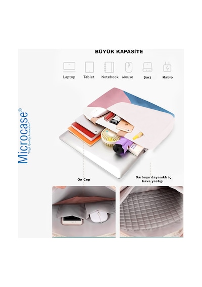 Microcase Tcl Tab 11 Gen 2 İçin Tablet Çantası 2 Bölmeli Al4227 Krem Pembe Mavi Omuz Çantası