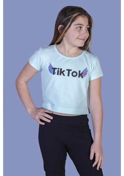 Toontoy Kids Toontoy Kız Çocuk Ön Arka Tiktok Baskılı Tişört Mint Yeşili