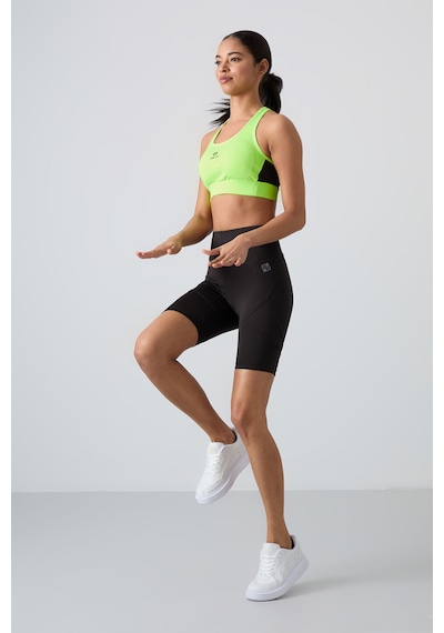 Tommy Life Neon Sarı Çapraz Sırt Detaylı Slim Fit U Yaka Pedli Kadın Spor Büstiyer - 97121 Neon Sarı
