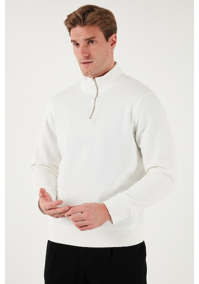 Buratti Pamuklu Regular Fit Yarım Fermuarlı Dik Yaka Erkek Sweat 59052592 Ekru