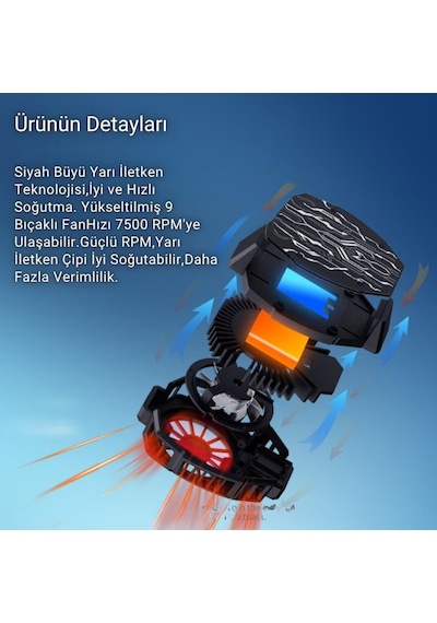 Polham 7500rpm Buz Tipi Radyatörlü Led Işıklı Telefon Soğutucu Fan, Sıcaklık Göstergeli Sessiz Soğutucu