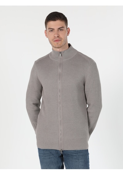 Colin's Slim Fit Dar Kesim Fermuarlı Gri Erkek Hırka CL1055784_Q1.V2_BME