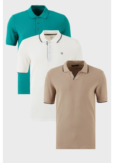 Buratti Pamuklu Regular Fit 3'Lü Paket Erkek Polo Yaka T Shirt 59029641827S3 Vizon-Beyaz-Benetton