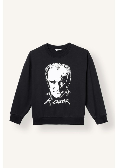 Defacto Atatürk Baskılı Bisiklet Yaka Sweatshirt Erkek Çocuk I6566a826wnbk81 Siyah-bk81